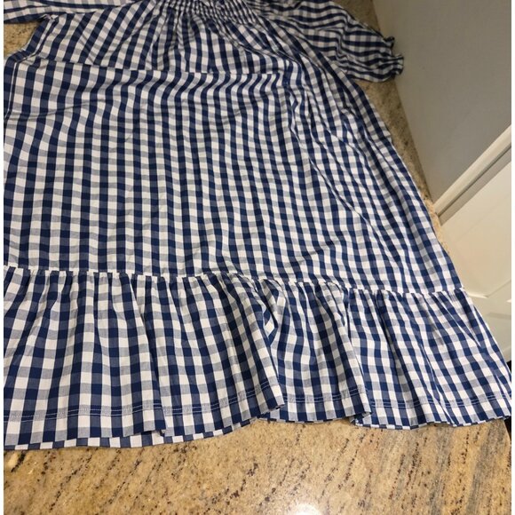 Lake Pajamas Size S Blue Gingham Check Cotton Smocked MIDI Dress Peplum Hem - Picture 5 of 13